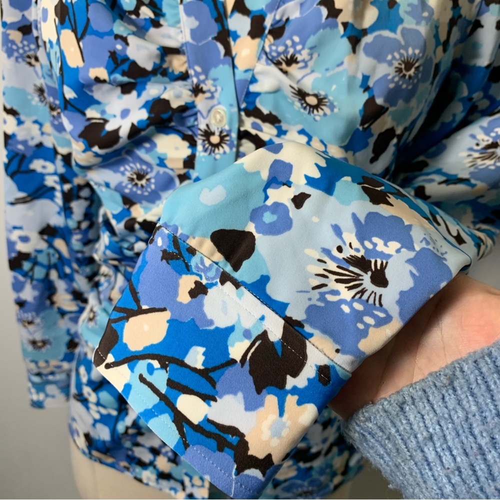 Rails Floral Printed Ruched Button Down Shirt Blu… - image 5